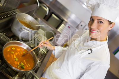 Female cook preparing food in kitchen