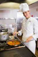 Female cook preparing food in kitchen