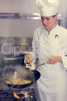 Female chef preparing food in kitchen