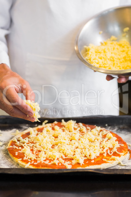 Mid section of a male chef preparing pizza