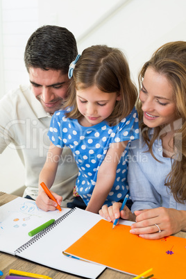 Parents and daughter coloring