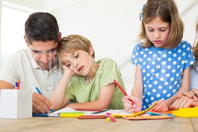 Father and children coloring