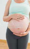 Pregnant woman holding her large baby bump