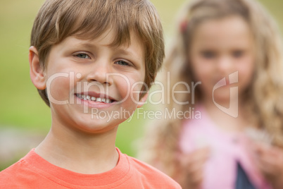 Close-up of smiling kids at park