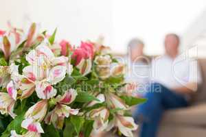 Bouquet of pink roses and lilies