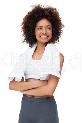 Smiling fit young woman with towel