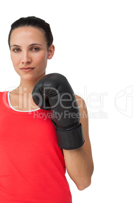 Portrait of a determined female boxer focused on training