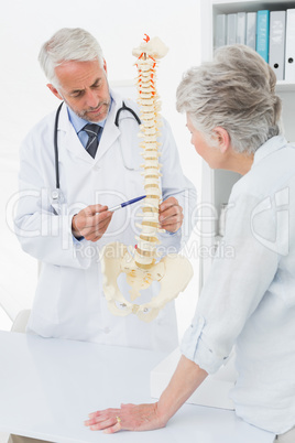 Male doctor explaining the spine to senior patient