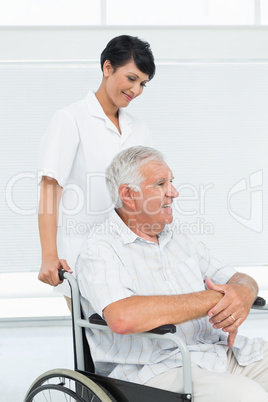 Nurse with senior patient sitting in wheelchair