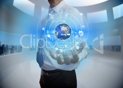 Businessman presenting earth graphic interface