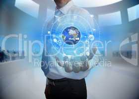 Businessman presenting earth graphic interface