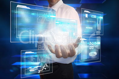 Businessman presenting four interfaces