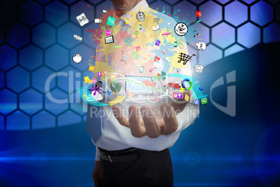 Businessman presenting app icons