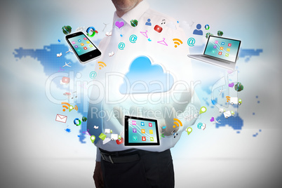 Businessman presenting cloud computing graphic