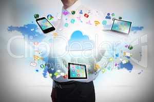 Businessman presenting cloud computing graphic