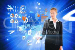 Blonde businesswoman touching interface