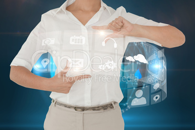 Businesswoman showing interface Businesswoman showing interface