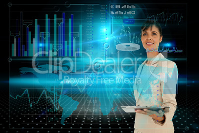 Businesswoman holding tablet with interface