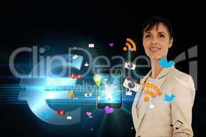 Businesswoman with app icons and euro sign