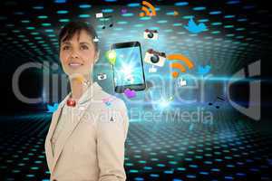 Businesswoman with app icons