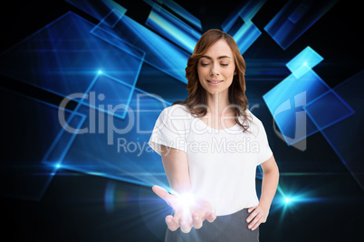 Smiling businesswoman showing light