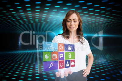 Smiling businesswoman showing app menu