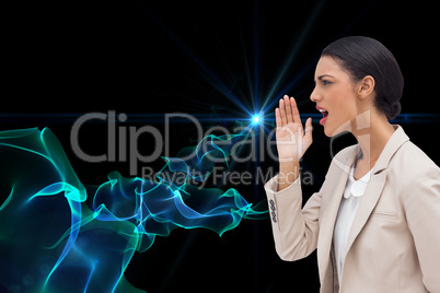 Composite image of confident businesswoman calling for someone