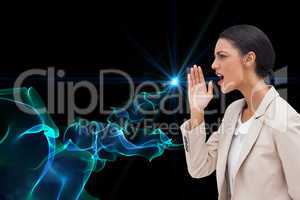 Composite image of confident businesswoman calling for someone