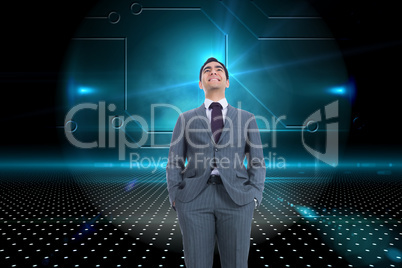 Composite image of smiling businessman standing