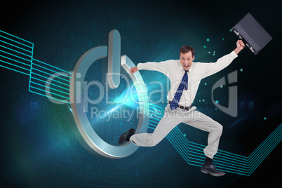 Composite image of cheerful jumping businessman with his suitcas