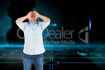 Composite image of shouting casual man standing