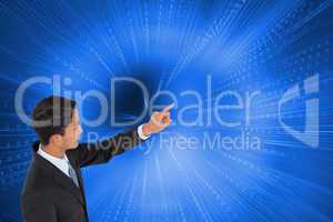 Composite image of stern asian businessman pointing