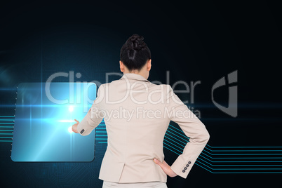 Composite image of asian businesswoman pointing