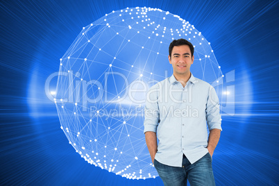 Composite image of smiling casual man standing