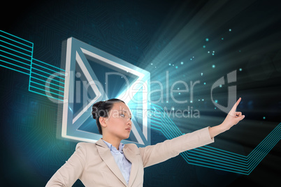 Composite image of unsmiling asian businesswoman pointing Composite image of unsmiling asian businesswoman pointing