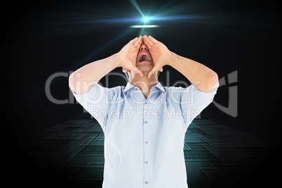 Composite image of shouting casual man standing