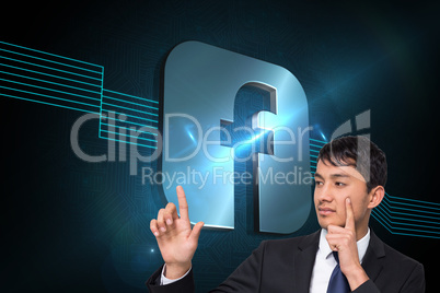 Composite image of thoughtful businessman touching