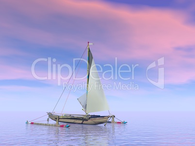 trimaran boat by sunset - 3d render