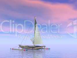 trimaran boat by sunset - 3d render