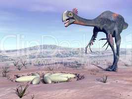 female gigantoraptor going to its nest - 3d render