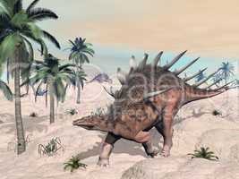 kentrosaurus dinosaurs in the desert - 3d render