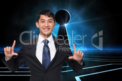 Composite image of smiling businessman holding
