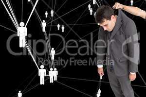 Composite image of businessman hanging