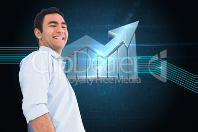 Composite image of smiling casual man standing