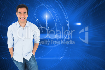 Composite image of smiling casual man standing