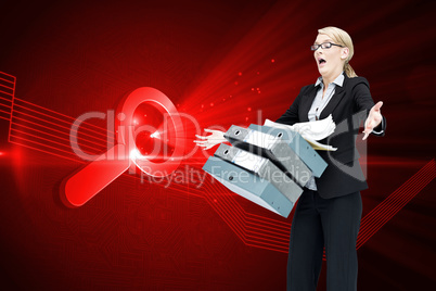 Composite image of businesswoman dropping many folders