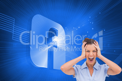 Composite image of stressed businessswoman with hand on her head