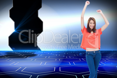 Composite image of laughing teenage wearing casual clothes while