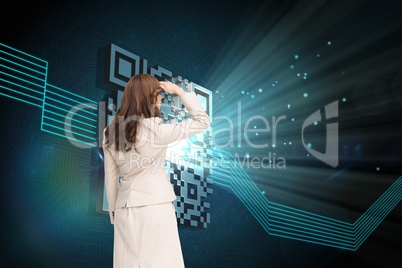 Composite image of rear view of young businesswoman looking away