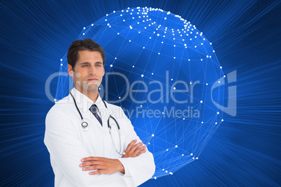 Composite image of serious doctor with arms crossed